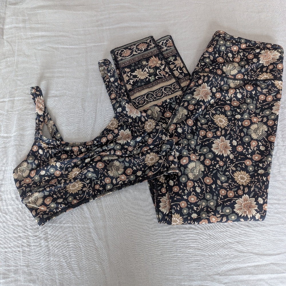 Spell Folk Town Active Wear Leggings And Bra Set In Khaki